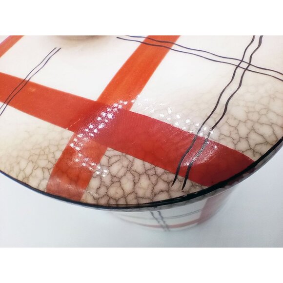 Red Plaid Storage Container Hand Painted Ceramic Crazed Vintage Takito Company - Picture 6 of 16